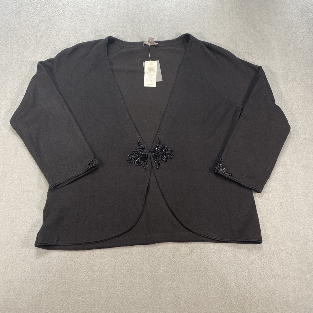 Ann Taylor Women's Medium Cardigan Black Beaded Emebellishments NWT Dressy